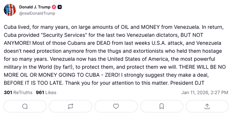 пост Трампа по Кубе